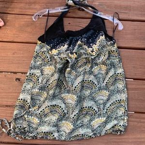 Jaloux Womens Halter Silk Neck Top Sleeveless Large